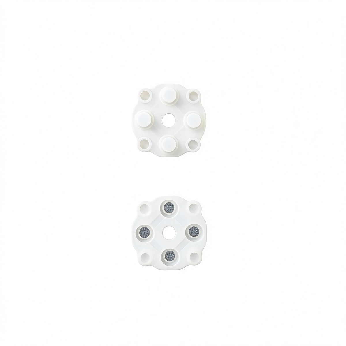 Black conductive rubber pads and button membranes for the R36S handheld game console; designed to resolve issues with unresponsive A/B/X/Y and directional buttons, restoring responsive tactile feedback